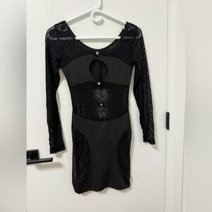 Black panel lace dress with cutouts and diamond features